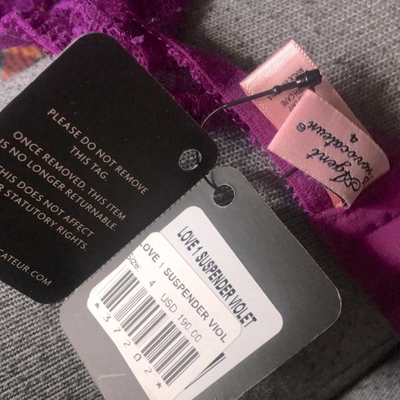 Agent Provocateur LOVE Lace Suspender Garter Belt Stockings Violet Purple M/L 4 - Picture 2 of 7